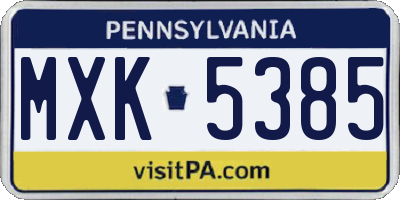 PA license plate MXK5385
