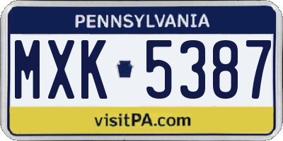 PA license plate MXK5387