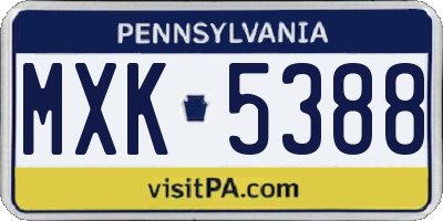 PA license plate MXK5388