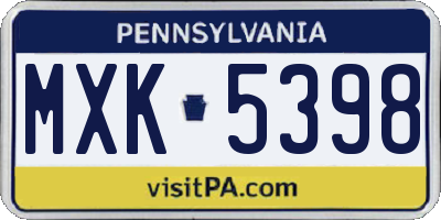 PA license plate MXK5398