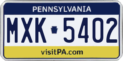 PA license plate MXK5402