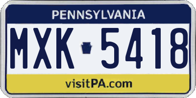 PA license plate MXK5418