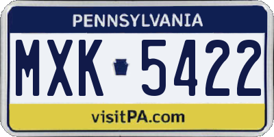 PA license plate MXK5422