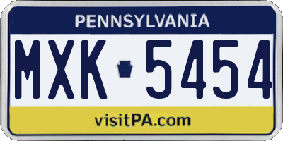 PA license plate MXK5454
