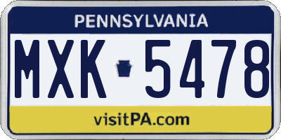 PA license plate MXK5478