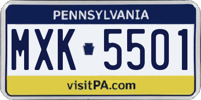 PA license plate MXK5501