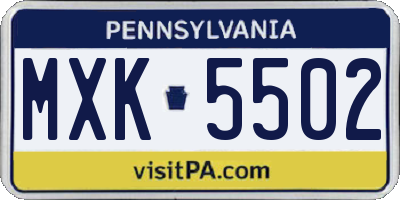 PA license plate MXK5502