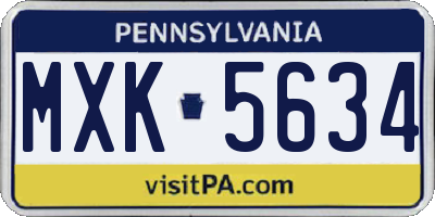 PA license plate MXK5634