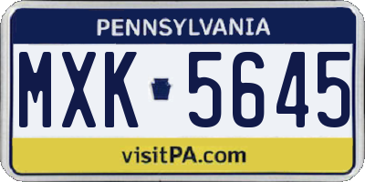 PA license plate MXK5645