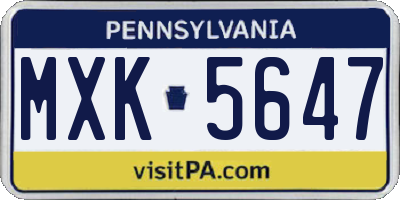 PA license plate MXK5647