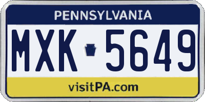 PA license plate MXK5649