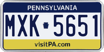 PA license plate MXK5651