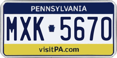 PA license plate MXK5670