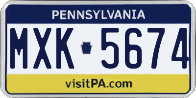 PA license plate MXK5674