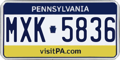 PA license plate MXK5836