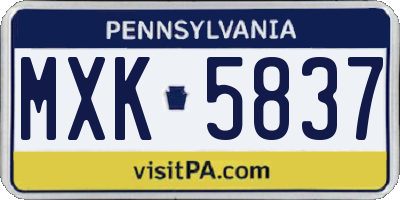 PA license plate MXK5837