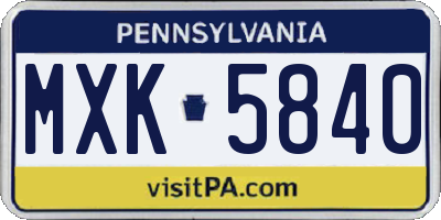 PA license plate MXK5840