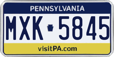 PA license plate MXK5845