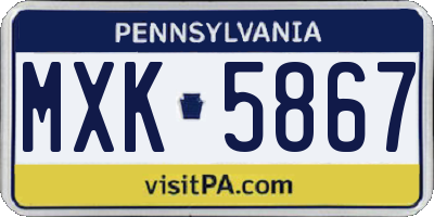 PA license plate MXK5867