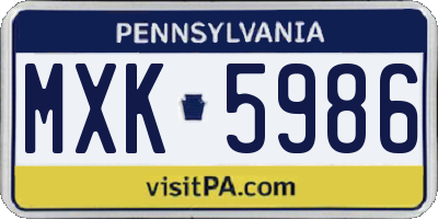 PA license plate MXK5986
