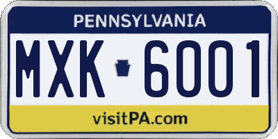 PA license plate MXK6001