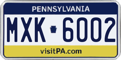PA license plate MXK6002