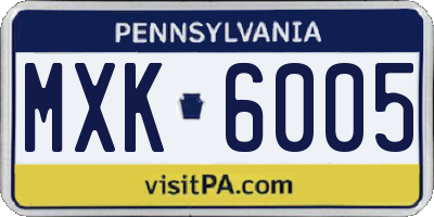 PA license plate MXK6005