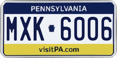 PA license plate MXK6006