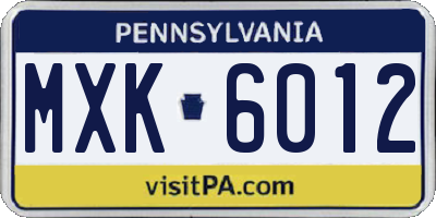 PA license plate MXK6012