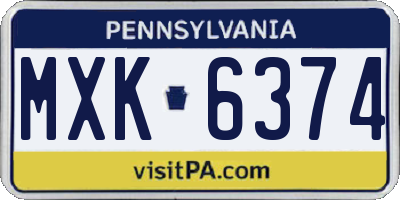 PA license plate MXK6374
