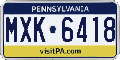 PA license plate MXK6418