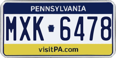 PA license plate MXK6478