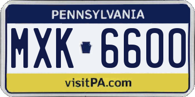 PA license plate MXK6600