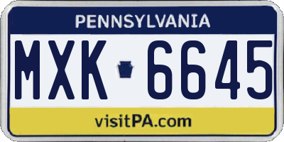 PA license plate MXK6645