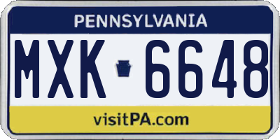 PA license plate MXK6648