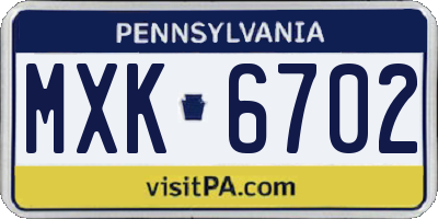 PA license plate MXK6702