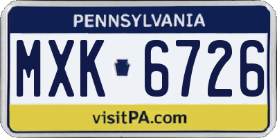 PA license plate MXK6726