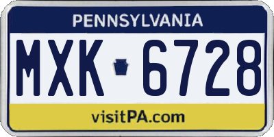 PA license plate MXK6728