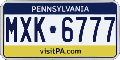PA license plate MXK6777
