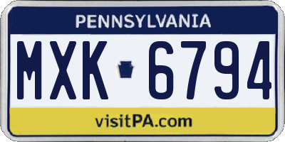 PA license plate MXK6794