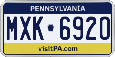 PA license plate MXK6920