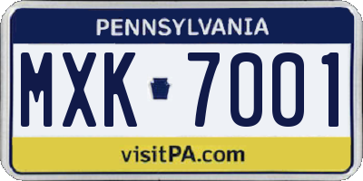 PA license plate MXK7001