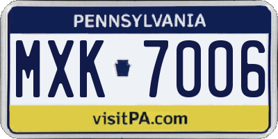 PA license plate MXK7006