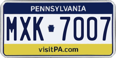 PA license plate MXK7007