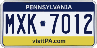 PA license plate MXK7012