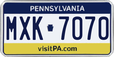 PA license plate MXK7070