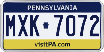 PA license plate MXK7072