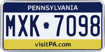PA license plate MXK7098