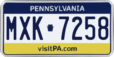 PA license plate MXK7258