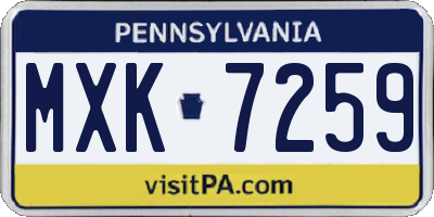 PA license plate MXK7259